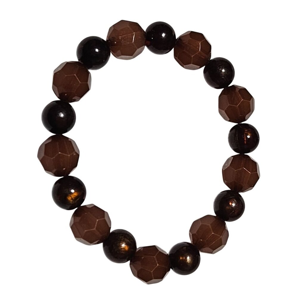 Elegant Faceted Beads Stretch Bracelet  Brown Black Beaded Fashion Jewelry Women